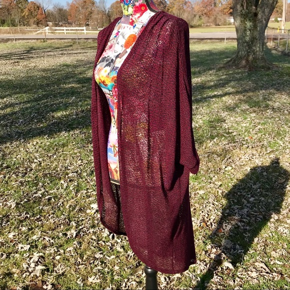 Cotton On Sweaters - Burgundy & Black Hi-Lo Open Front Cardigan